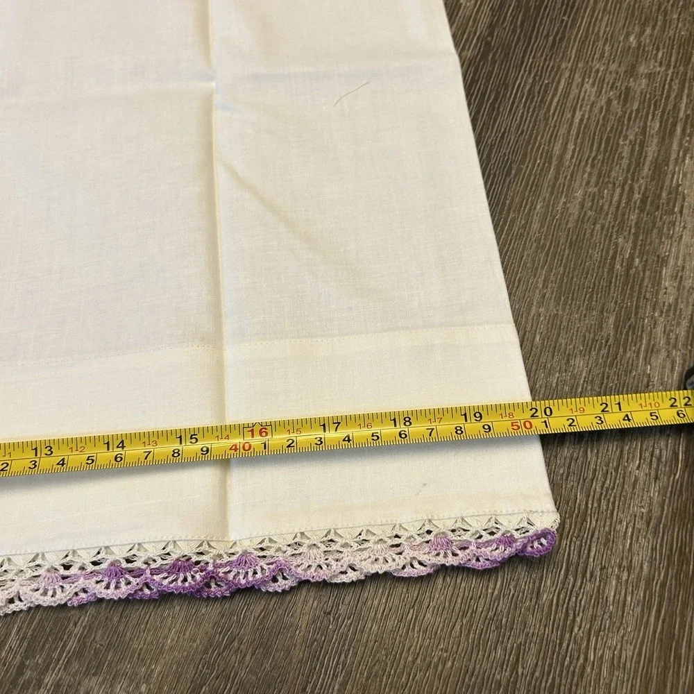 Vtg Stevens Mohawk Cotton Linens 4pc Hand Crochet Purple Floral Pillowcase Shams